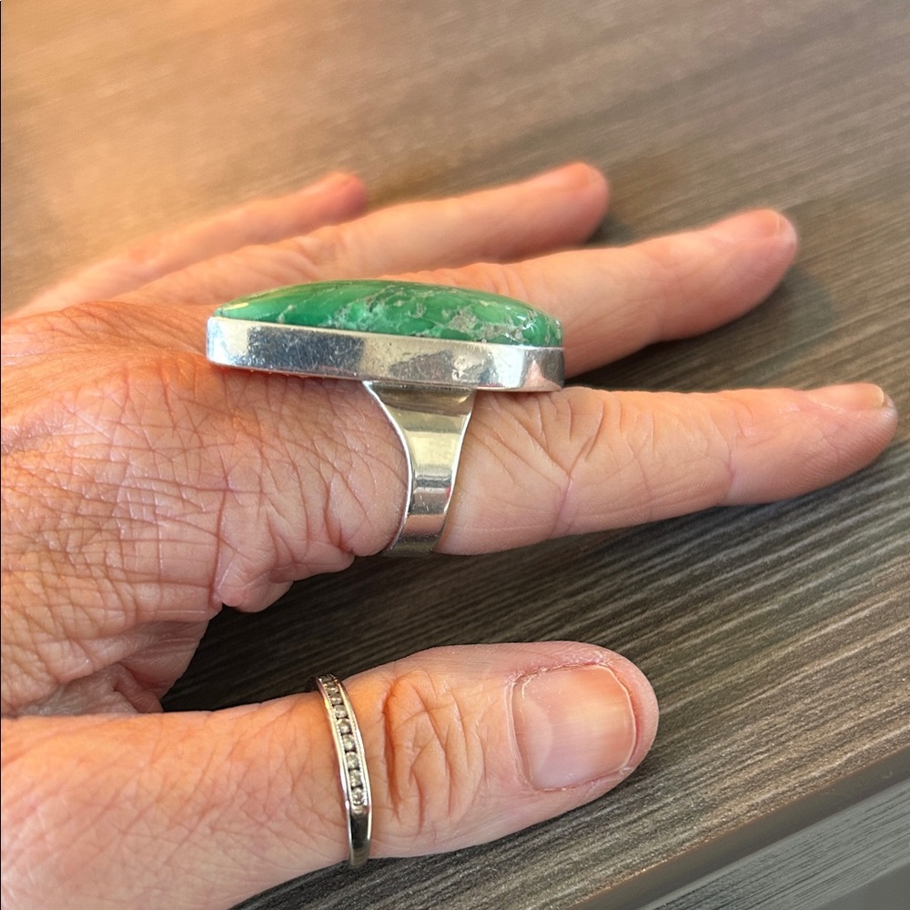 Unique Green Turquoise Stone Sterling Silver Women's Ring - Rare! - Picture 4 of 10